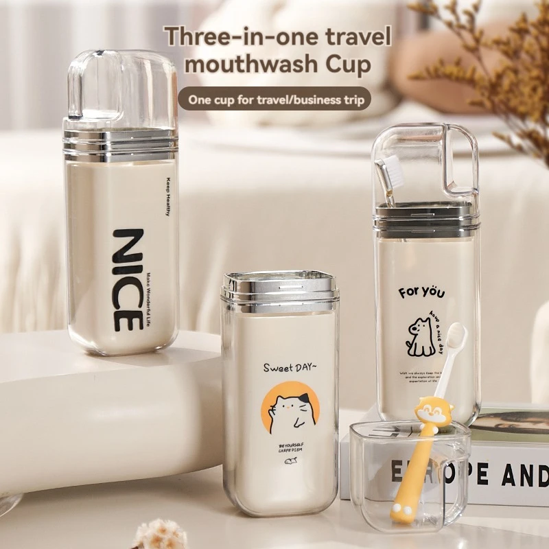 Travel Mouthwash Cup Wash Set Electric Toothbrush Toothpaste Storage Box Travel Outdoor Portable 3-in-1 Cup