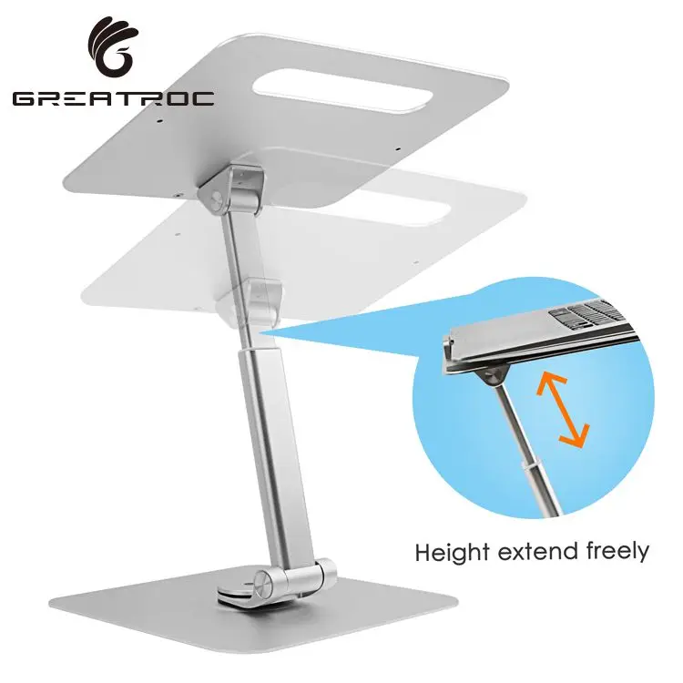 Great Roc OEM/ODM desk portable computer holder fits for 17 inch laptop riser adjustable laptop stand aluminium for macbook