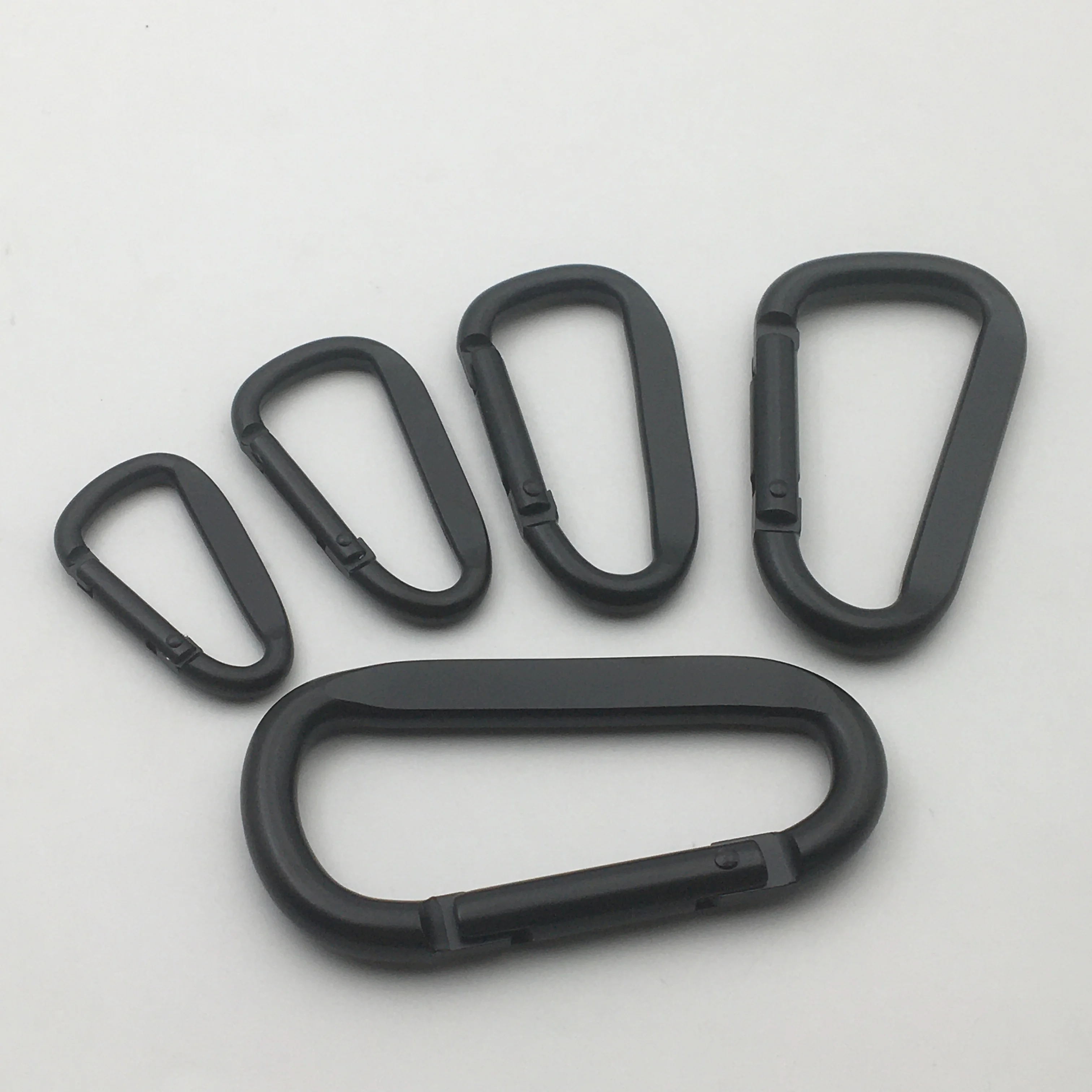 4cm to 8cm flat d shaped custom laser or sprinting logo  all matte black carabiner
