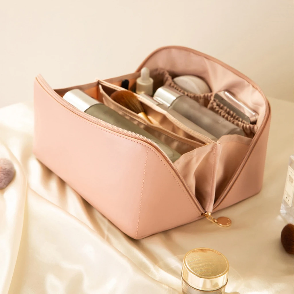 Custom PU Leather Cosmetic Bag Spacious Makeup Organizer Square Pillow Cosmetic Bag Travel Storage Toilet Wash Bag With Zipper