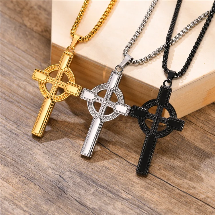 Stainless Steel Vintage Viking Celtic Cross Pendant Necklace Gold Cross Necklace For Men