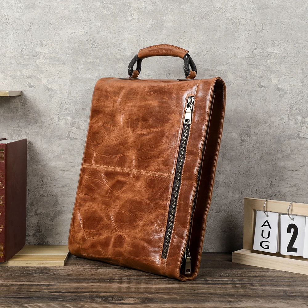 13.3' Laptop Bag For Men Italian Full Grain Vegetable Tanned Oil Leather Laptop Handbag Bag High End Leather Handbag For Men