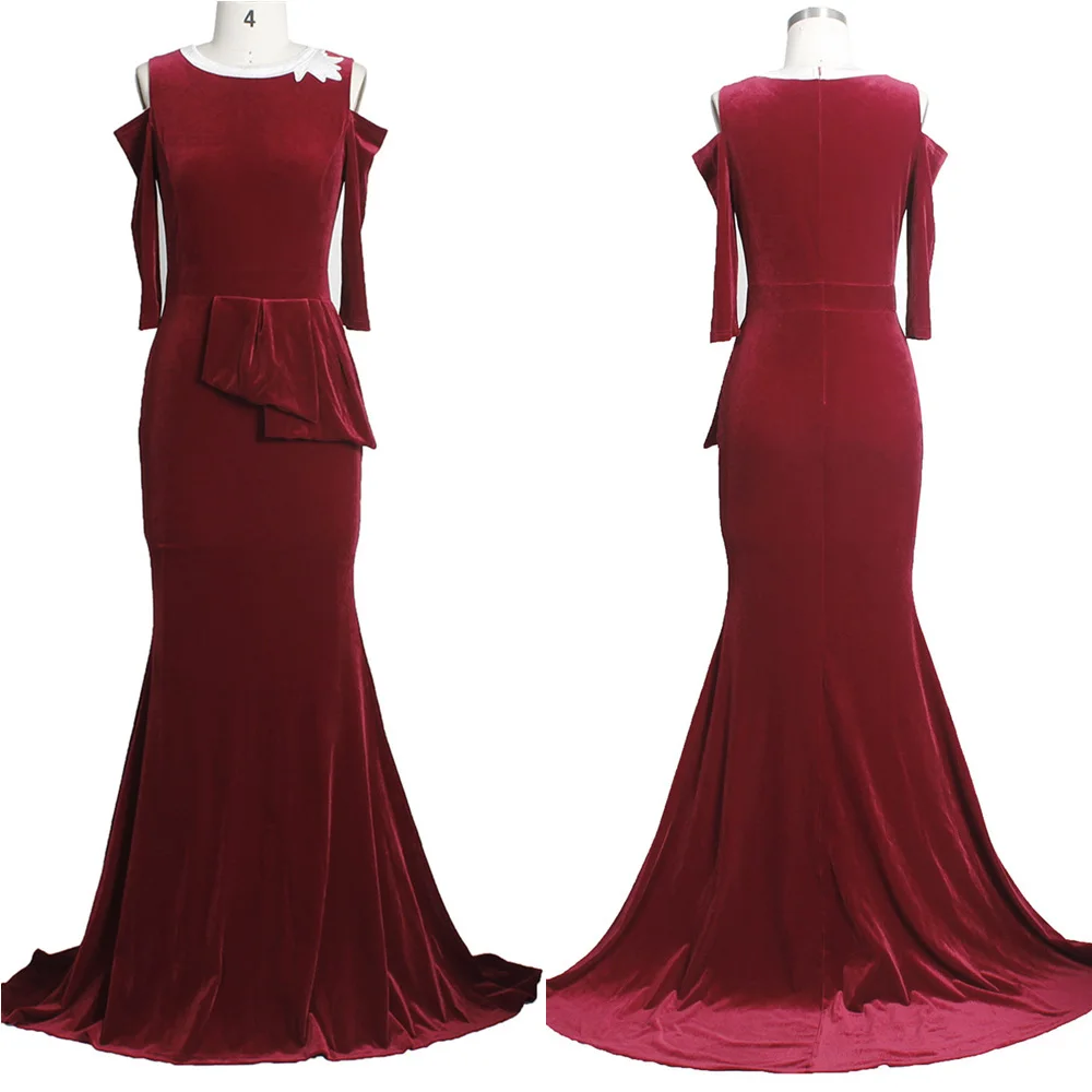 Elegant Velvet Mermaid Long Dress Women Dinner Evening Formal Gown Ladies Bodycon Royal Blue Dresses For Women