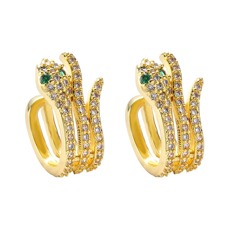 
Gold-plated diamond Q version mini snake earrings wild aesthetics shopping fashion earrings jewelry 