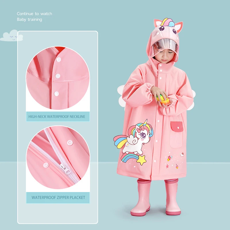 Girls Boys Raincoat wholesale Girls kindergarten elementary school children baby schoolbag bit poncho