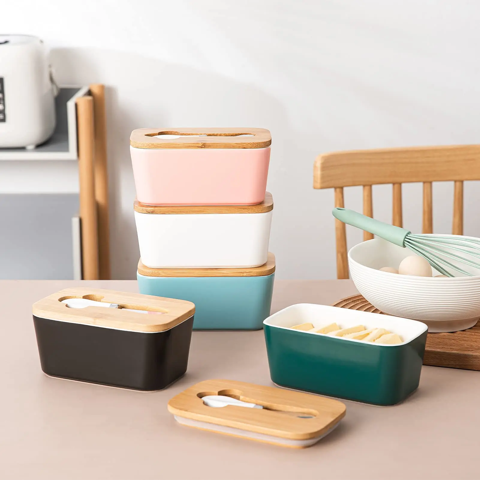 Customized Butter Box Butter Keeper Food Storage Container Large Ceramic Butter Dish with Lid&Knife