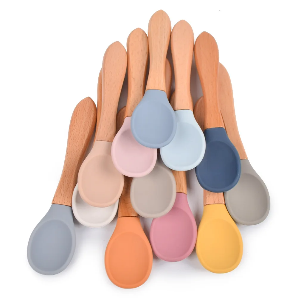 Wholesale Hot Selling Custom Bamboo Organic Silicone Baby Feeding Spoon Fork