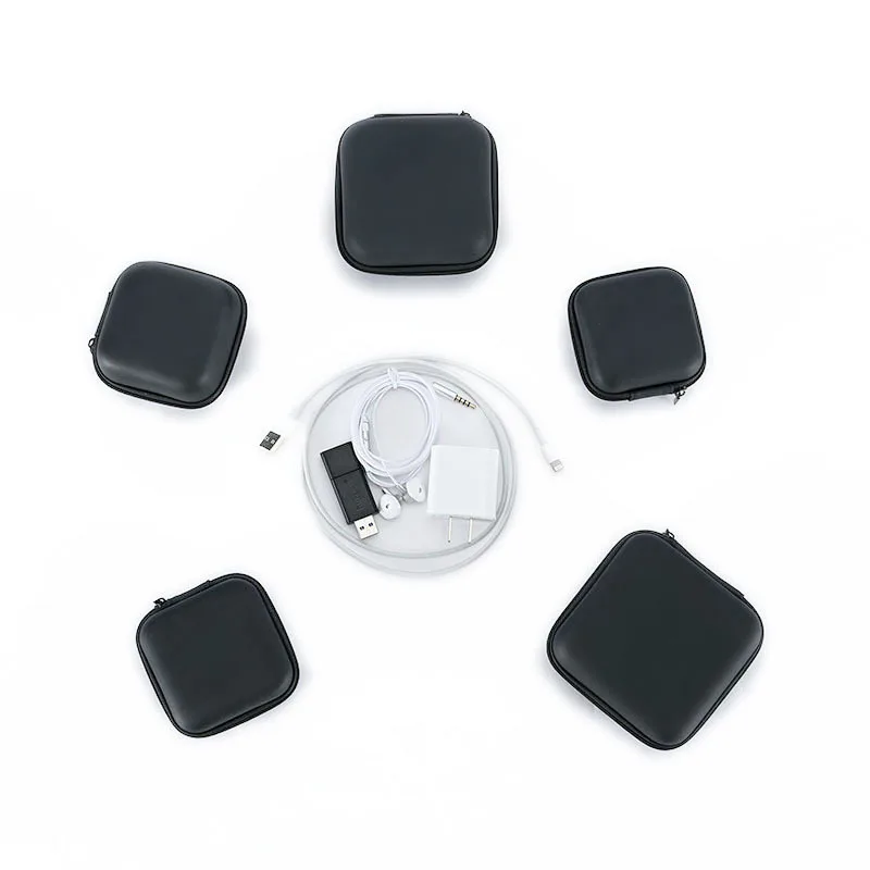 Wholesale travel square shape cable charger usb storage pouch bag mini wireless headphones earring zipper earphone storage case