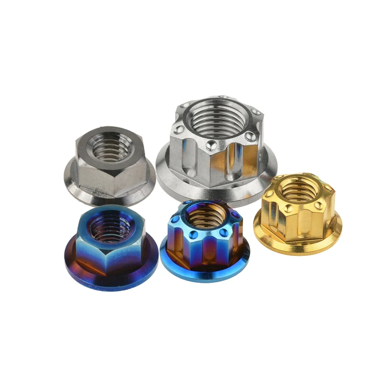 Custom manufacture M6 M8 M10 M12 M14 TC4 GR5 titanium Ti motorcycle hex head flange nut