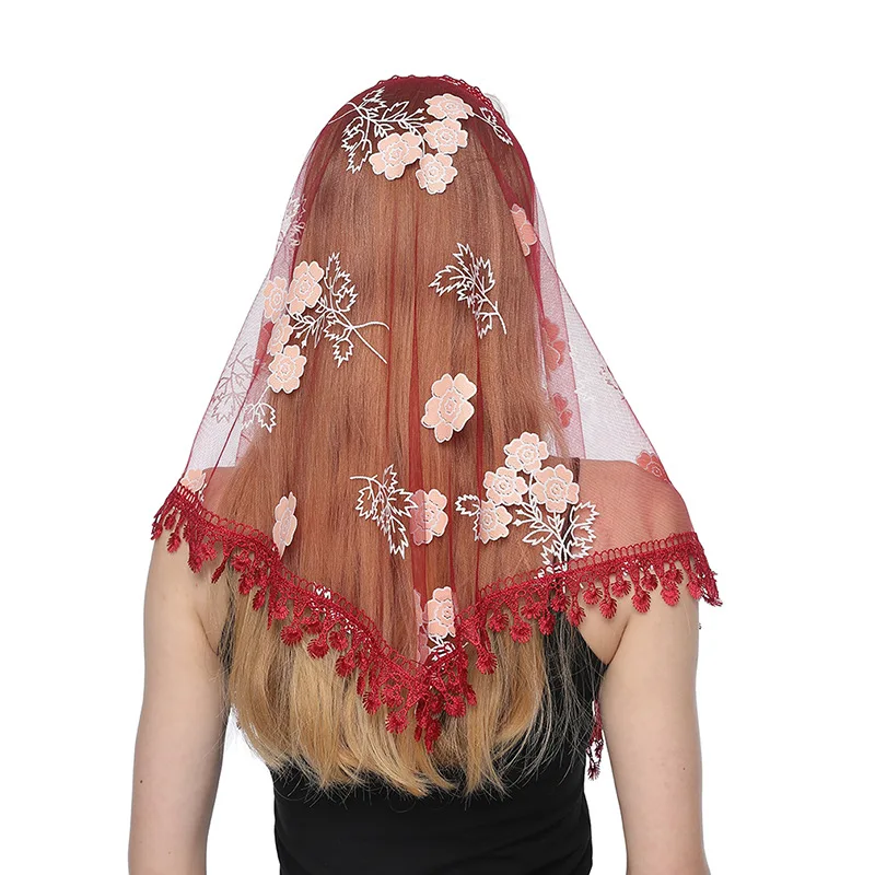 Triangle Lace Mantilla Veil Tulle Scarf Covering Church Veil for Mass Wedding Bridesmaids