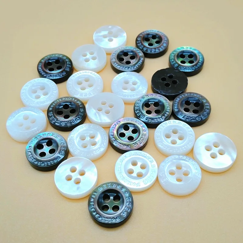18L  11.5mm 4 holes mother of pearl shell button with customized logo, shirt shell button, natural MOP shell button