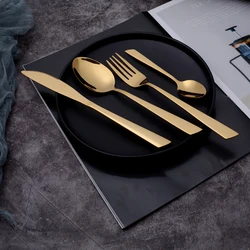 24PCS 16PCS Metal Cutleri Gold Eating Utensils Cuberteria Morada Bestek Goud Cuttlery Spoons and Forks Stainless Flatware Sets