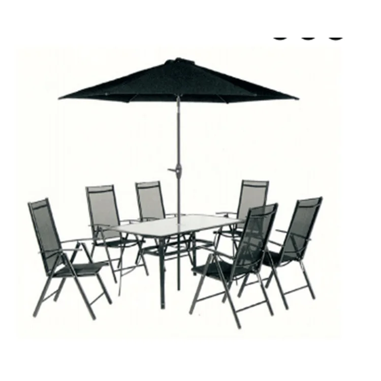 
Picnic Beach Table 8pcs Set Hotel Pool Outdoor Furniture Chairs Table Umbrella 