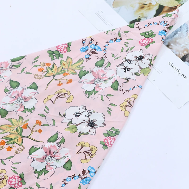 New ginkgo printed shirt fabric wholesale beach pants fabric large flower pattern clothing fabric