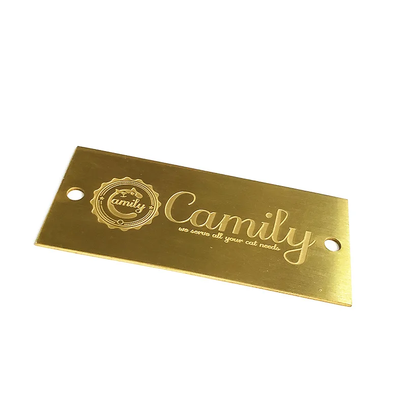 Gold Brass etched Engraved small metal logo name plate sign