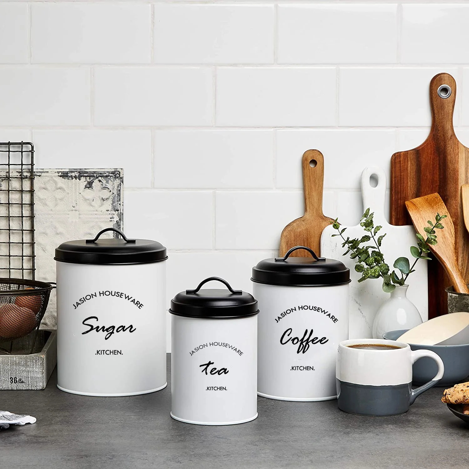 Custom Kitchen Snacks Storage Containers Set of 3 Metal Jar Tea Coffee Sugar Canisters Safe Food Storage Jars for the Kitchen