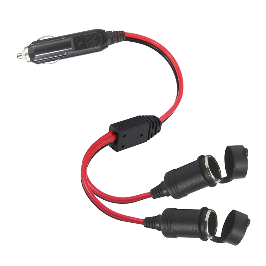 15A Fuse 2 Way Car Cigarette Lighter Extension Cord 12V-24V SPT2/16AWG Power Charger Adapter Plug Socket 12in