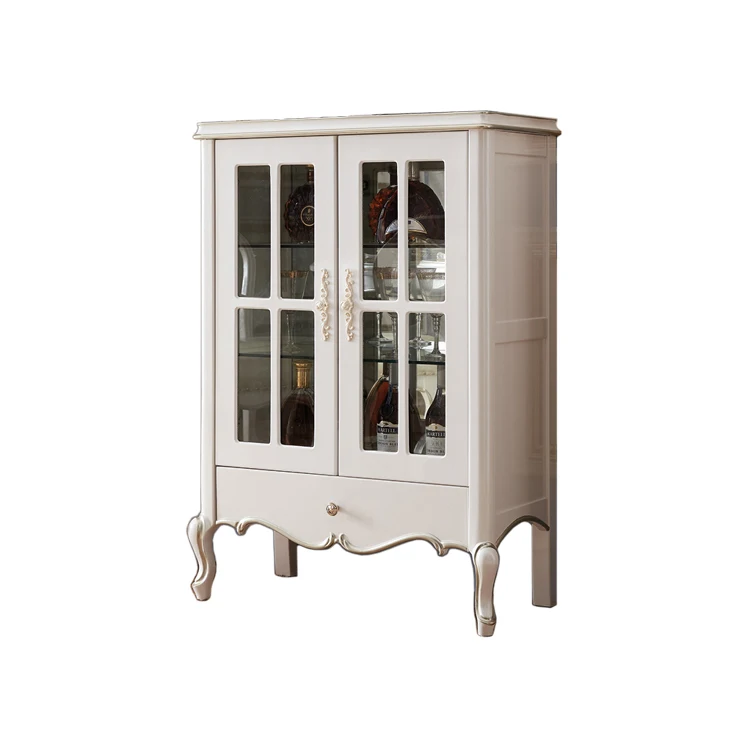 Antique White Display Furniture Cabinet Antique Hand Carved Wooden Wine Cabinet