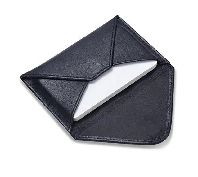 Rebranded Soft Napa High Quality Leather Black Envelope Business Card Case Magnet Closure Unique Name Card Holder
