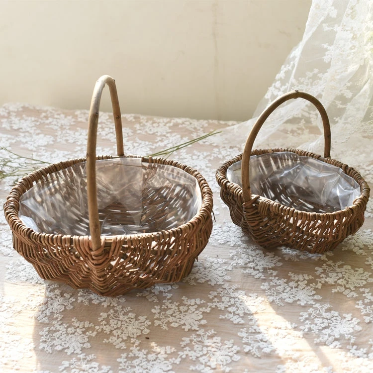 Factory best-selling rattan woven picnic basket with handle, gift food storage basket