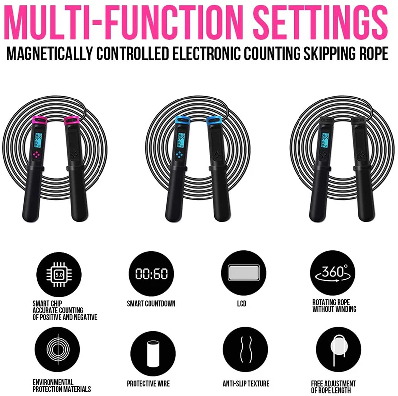 
Calorie Counter Jump Rope Digital Weighted Counting Speed Skipping Rope Adjustable Cordless Jumping Rope with Time Setting 