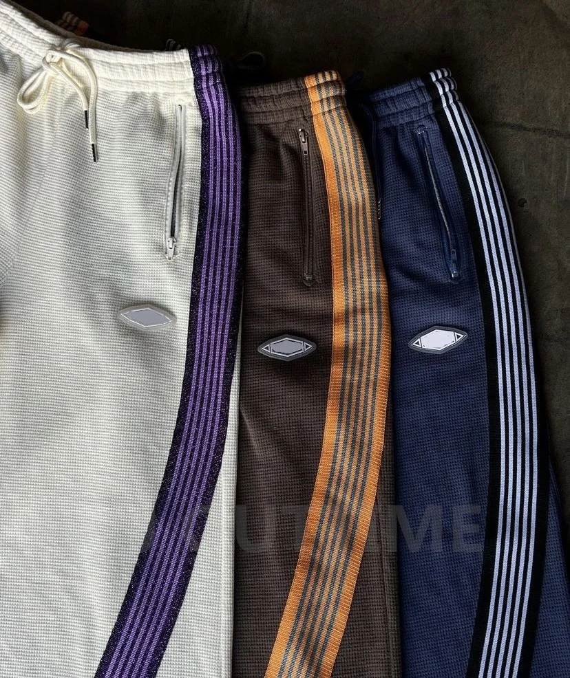 Custom Straight Leg Sweatpants Zipper Bottom Stripe Cotton Waffle Oversized Baggy Loose Jogger Streetwear Flared Pants Men Women