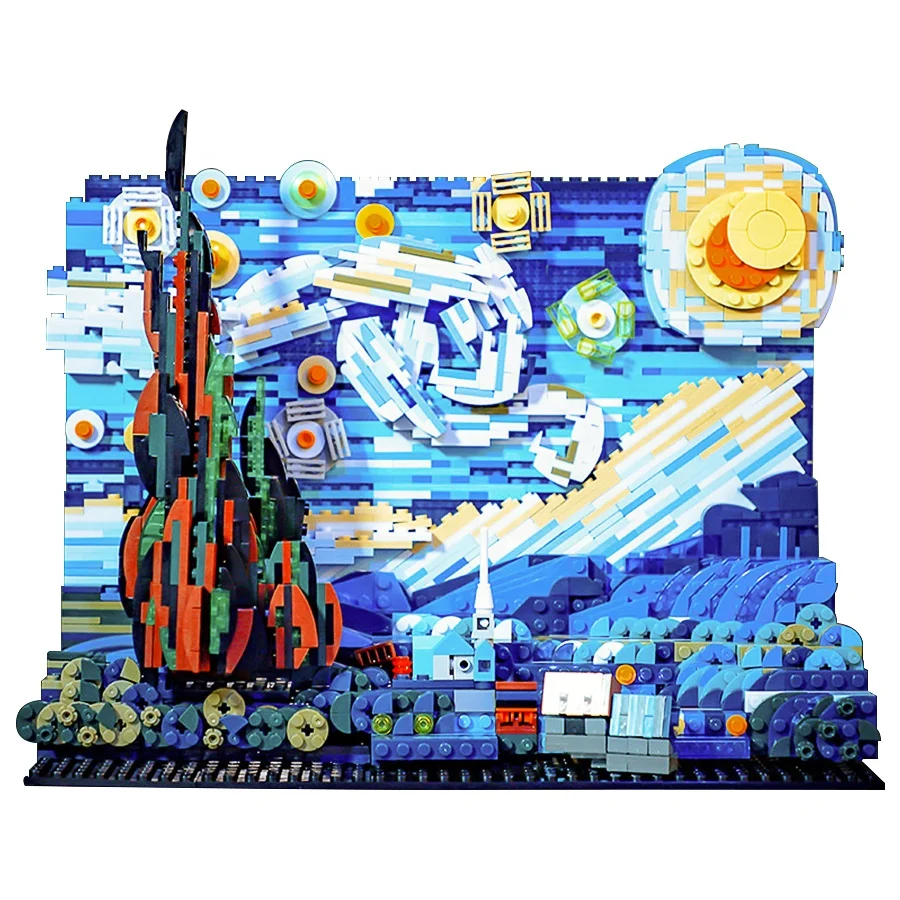 Vincent Van Gogh звездная ночь строительные блоки художественная живопись 1830 шт. набор кирпичей украшения для дома развивающие игрушки