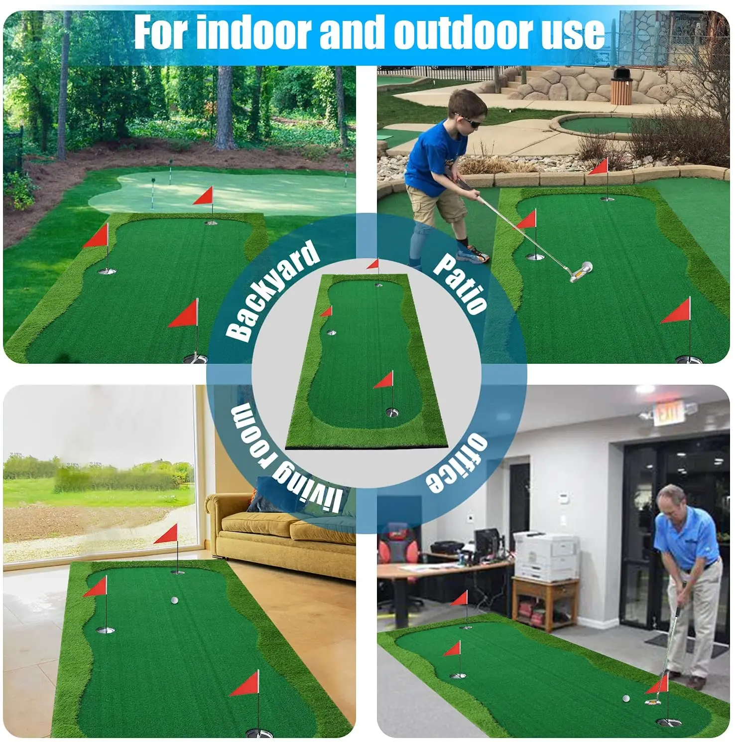 Golf Putting Green/Mat-Golf Training Mat- Professional Golf Practice Mat- Green Long Challenging Putter for Indoor/Outdoor