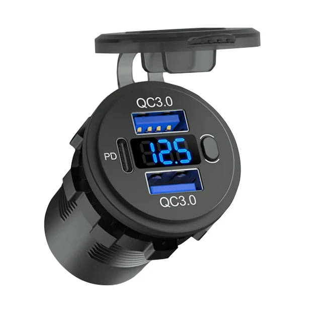 55 Вт PD двойной QC 3 0 USB зарядное устройство с цифровым вольтметром переключатель розетка адаптер водонепроницаемый 12 В 24 автомобильное