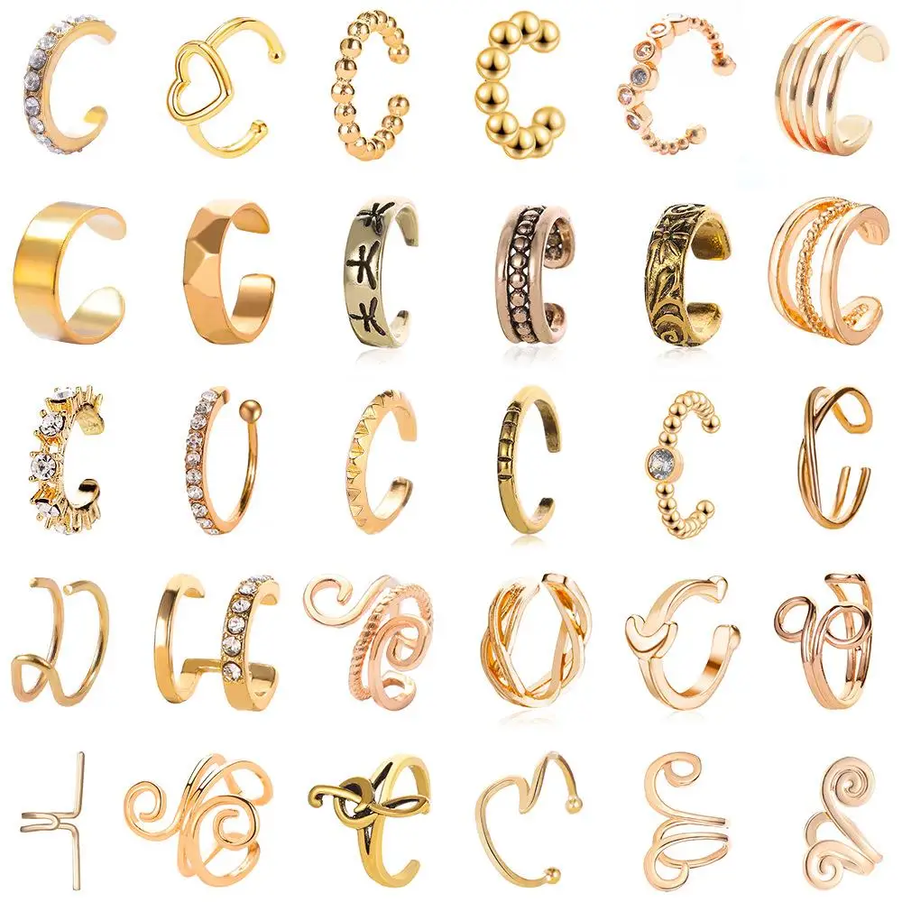 Fashion SILVER Jewelry Ear Cuff Street Shot Cool Personality Artificial Diamond Geometry Clip On Earrings Men women Accessories