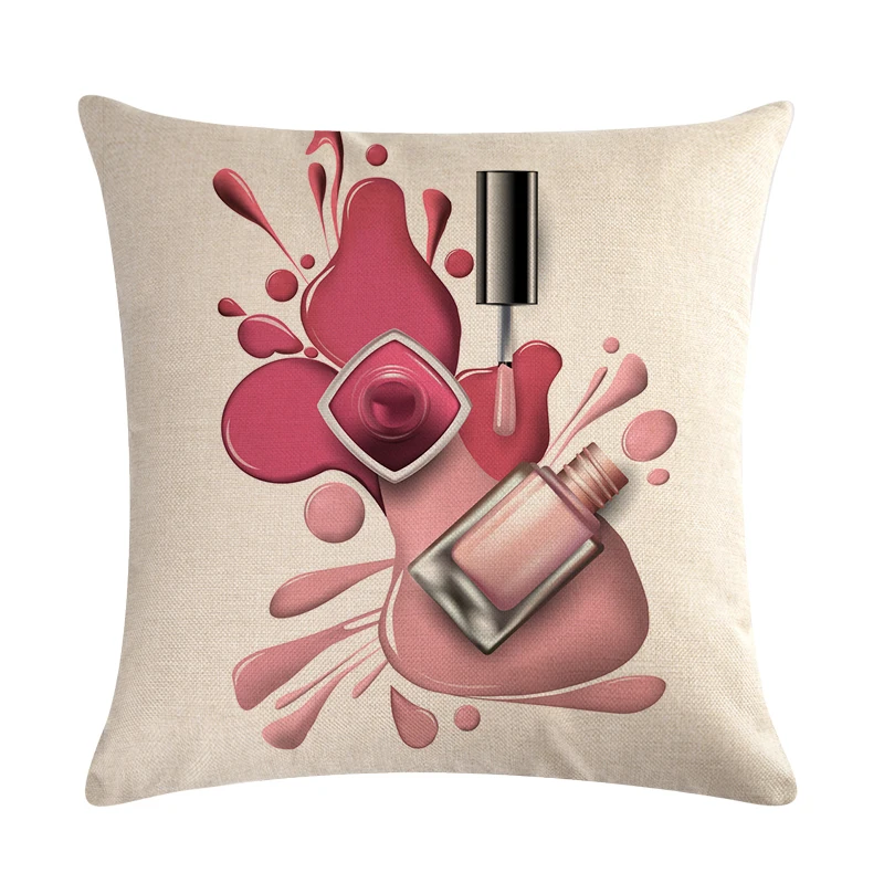 
45cm*45cm Hand Painted Flowers Lipstick Bottles Cushion Cover and Sofa Pillow Case 