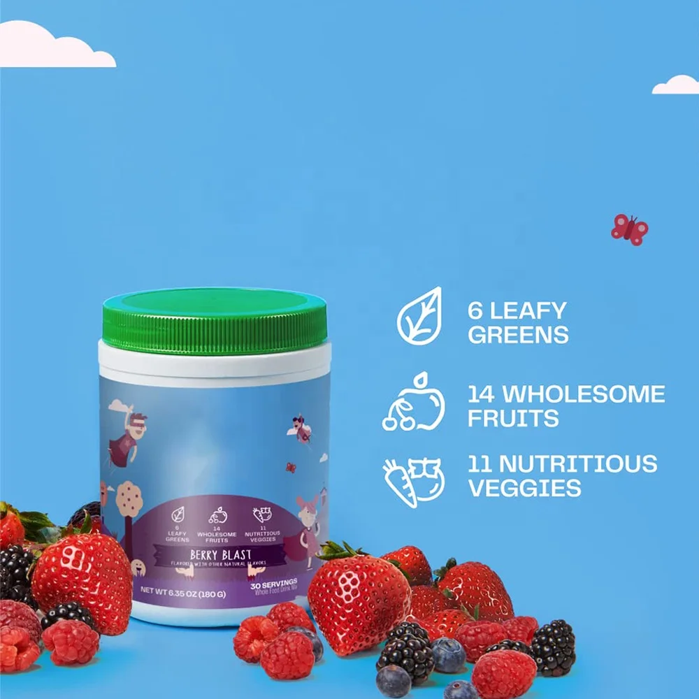 Kidz Superfood Organic Greens Fruits Veggies Beet Root Powder Probiotics for Healthy Kids Berry Blast