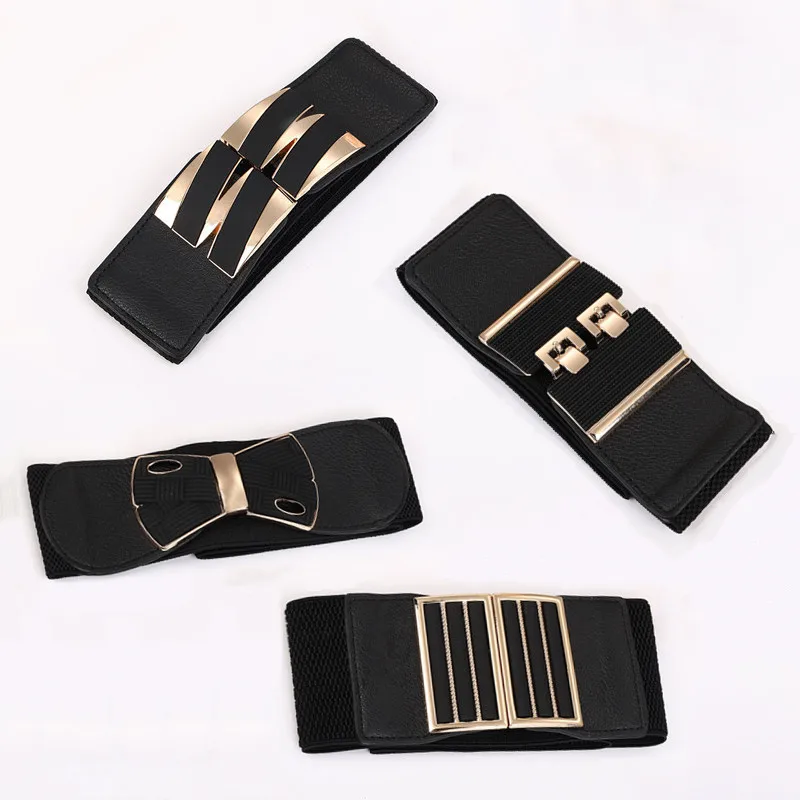 Luxury Ladies Elastic Corset Wide Belts For Women Metal Vintage Buckle Pu Leather Waist Belt