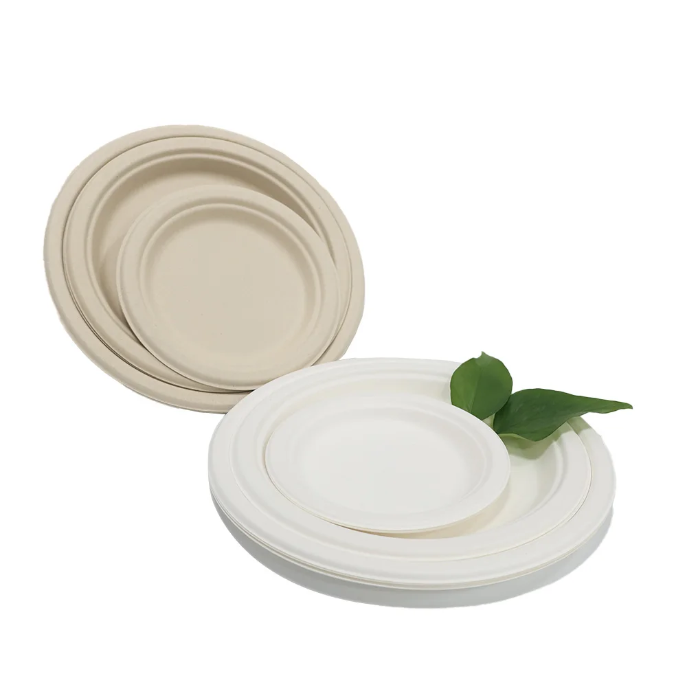 Customized compostable bagasse Dish Eco-friendly Bagasse Tableware sugarcane Pulp dessert round Cake paper plate Dish