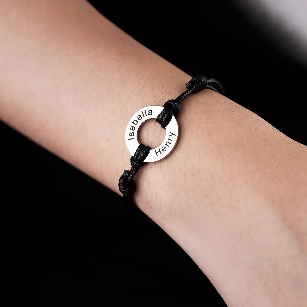 Engravable Blank Round Disc Pendant Leather Bracelet Half Finished Adjustable Bracelet For Men Women