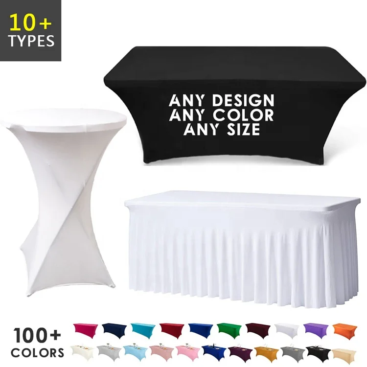 Custom Print Personalized Stretch Fitted Table Cloth 6ft Market Table Cover Spandex Cocktail Table Cover with Logo for Business