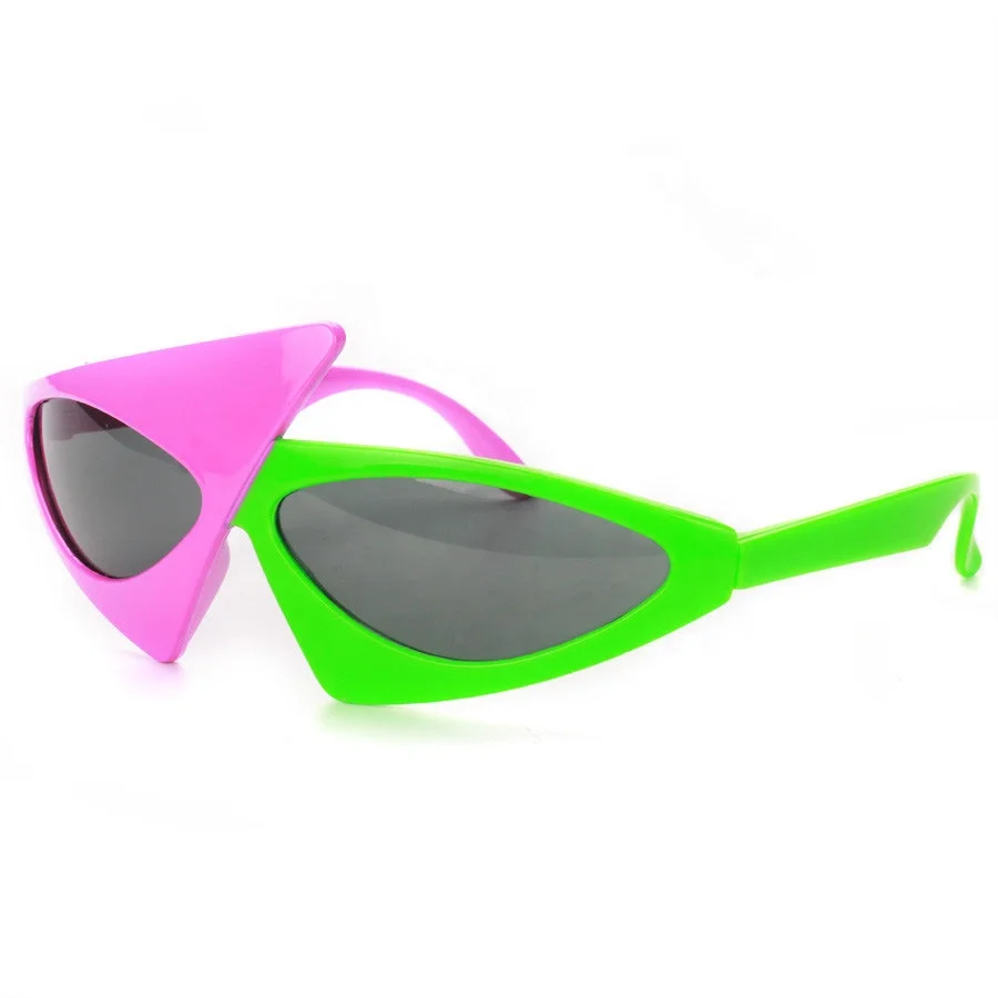 Novelty Party Sunglasses Asymmetric Glasses Hot Pink and Neon Green Glasses for Hip Hop Men Dance Halloween Party