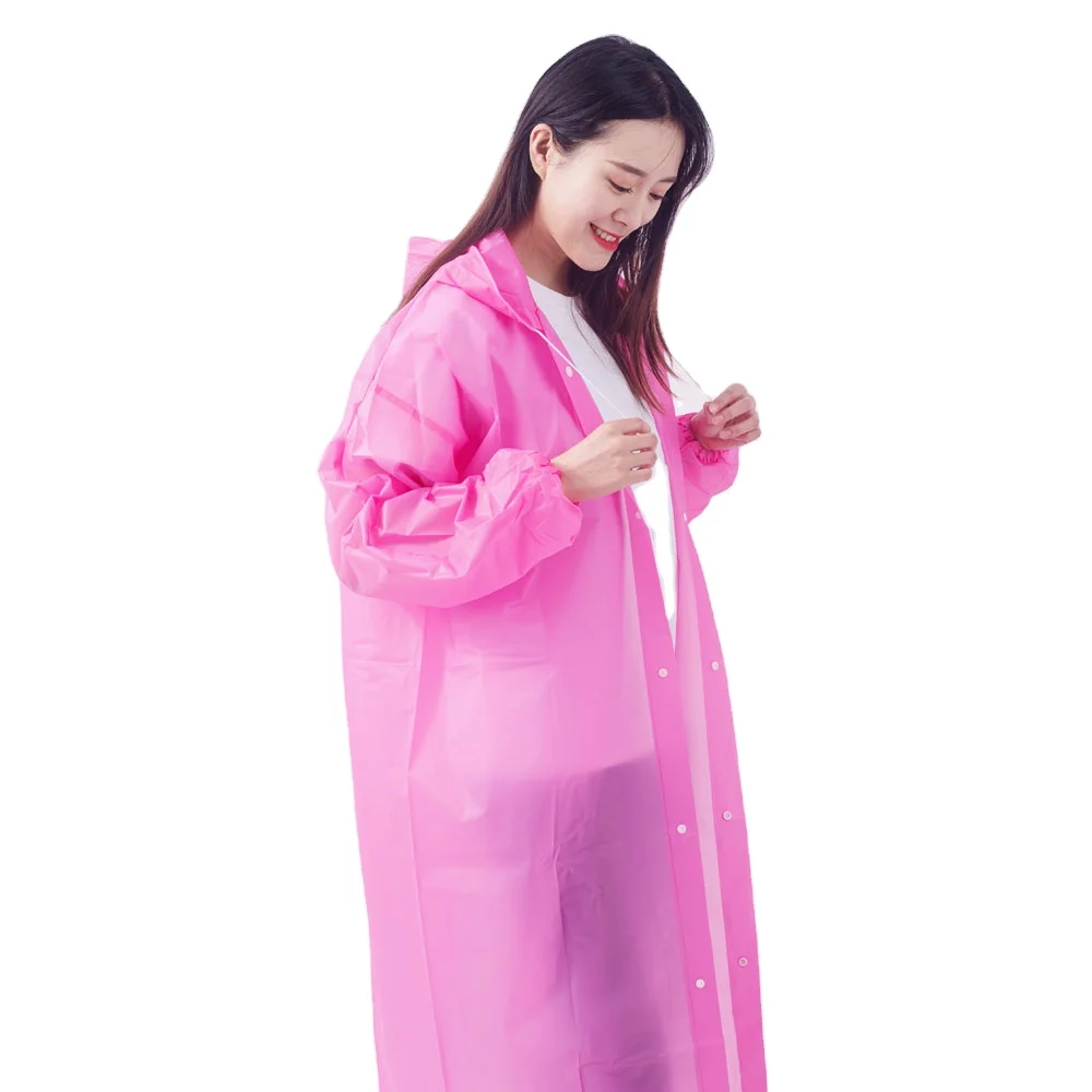 pink PEVA plastic raincoats ponchos bike raincoat for adults