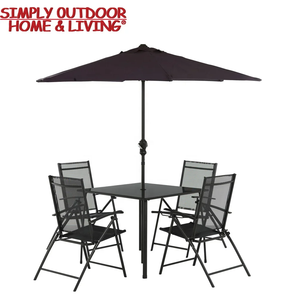 Отдых путей открытый патио мебель 4-местный квадратная стеклянная Сад обеденный стол набор с зонтиком