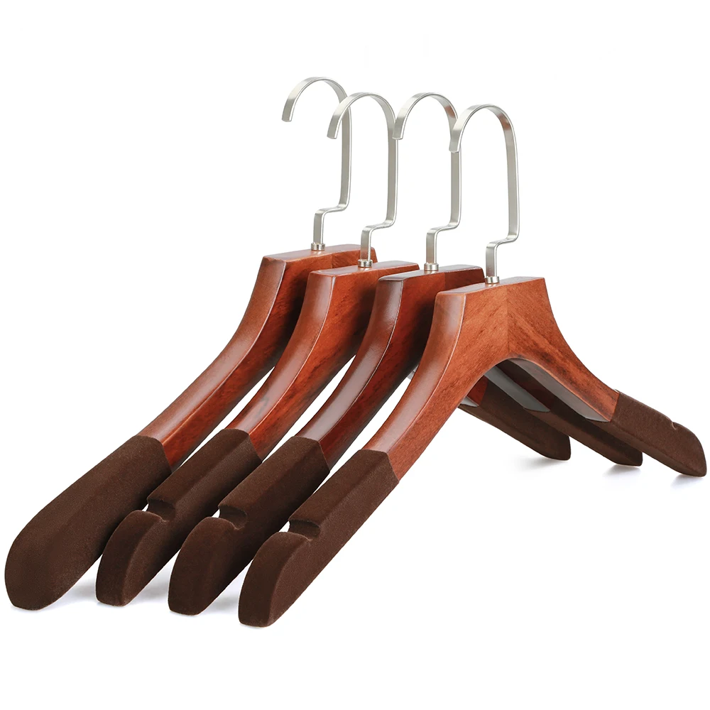 Customized High-Grade Luxury Anti-slip Vintage Wood Clothes Hanger With Velvet