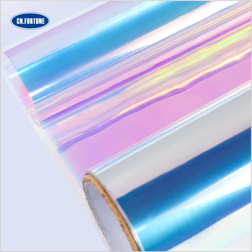 0.35-0.4mm Holographic Dichroic Mirror Reflective Transparent PVC Clear Plastic Film for Shoe/Bag/Decorative Making