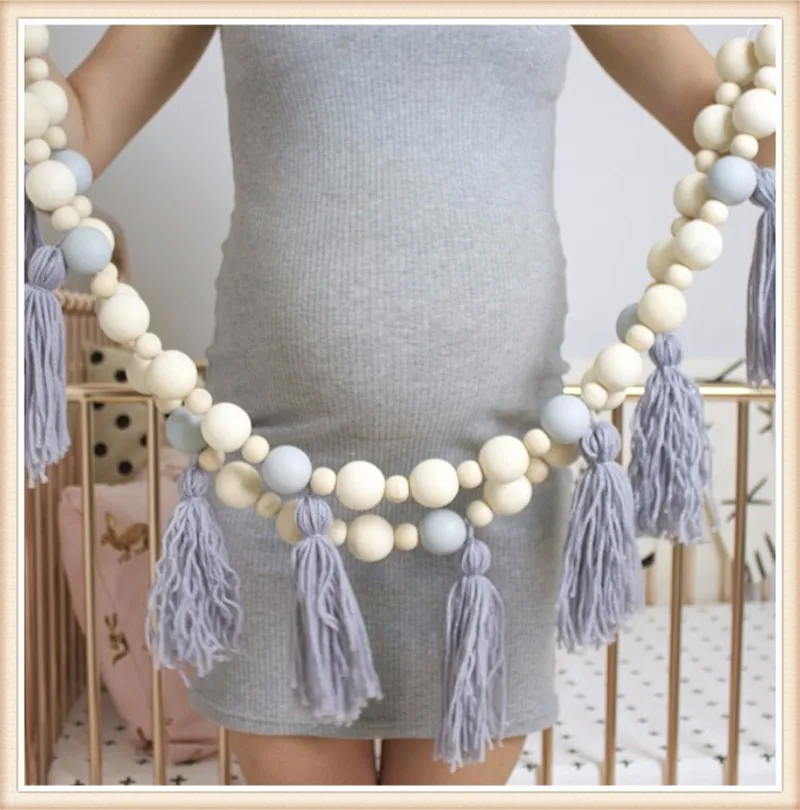 INS скандинавский стиль макарун деревянные бусины Висячие с кисточкой декоративная кровать детская комната одежда магазина