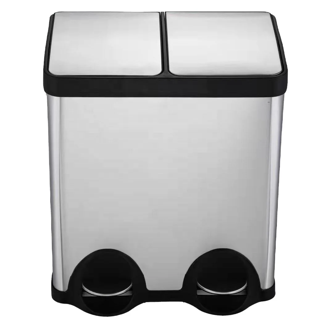 40L Fingerprint Proof Stainless Steel 2 x 20L Rubbish Trash Can Double Recycle Pedal Bin with Dual Compartment