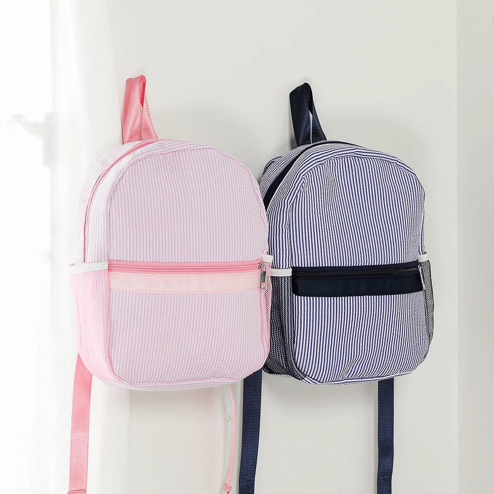 Custom Logo Children Personalized Bags Monogram Seersucker Toddle School Backpack Bag for Kids