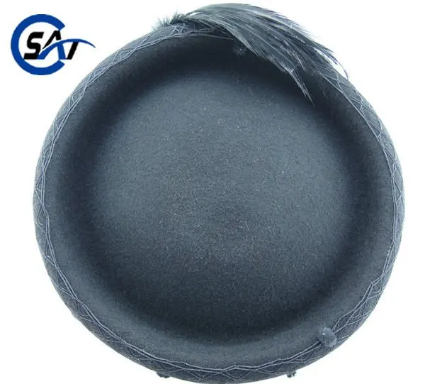 Black wool felt ladies pillbox hat with feathers