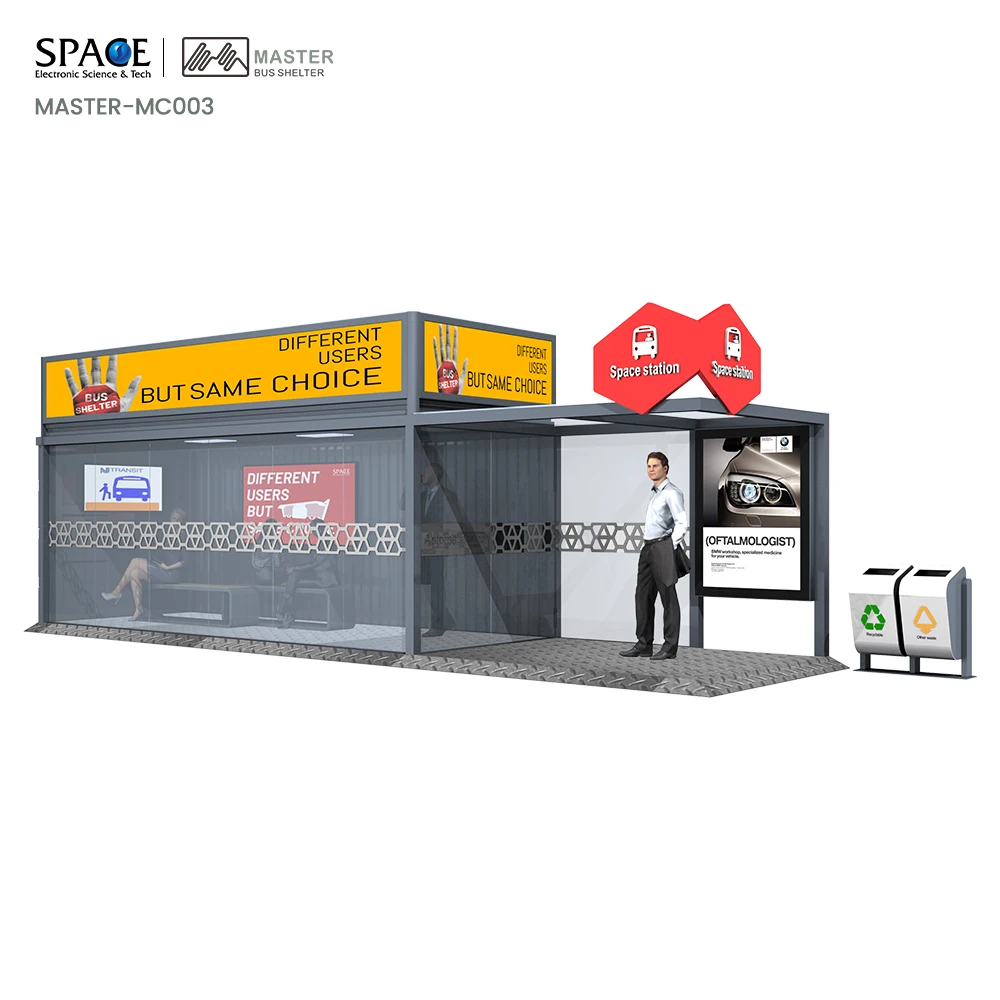 Customized Stainless Steel Bus Stop Shelter Air Conditioner Bus Station With Advertising Light Box