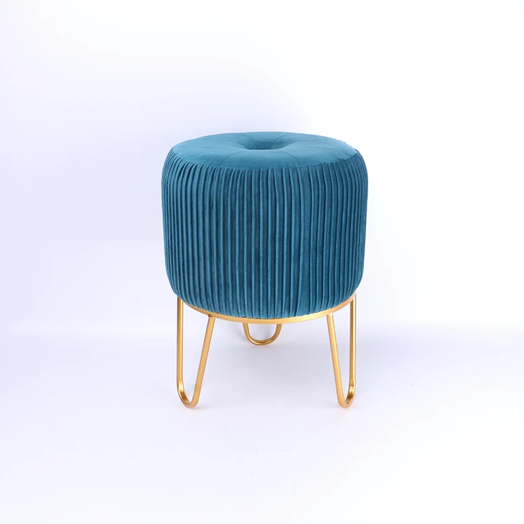 K&B hot sale small exquisite round velvet fabric metal triangle legs furniture stool chair