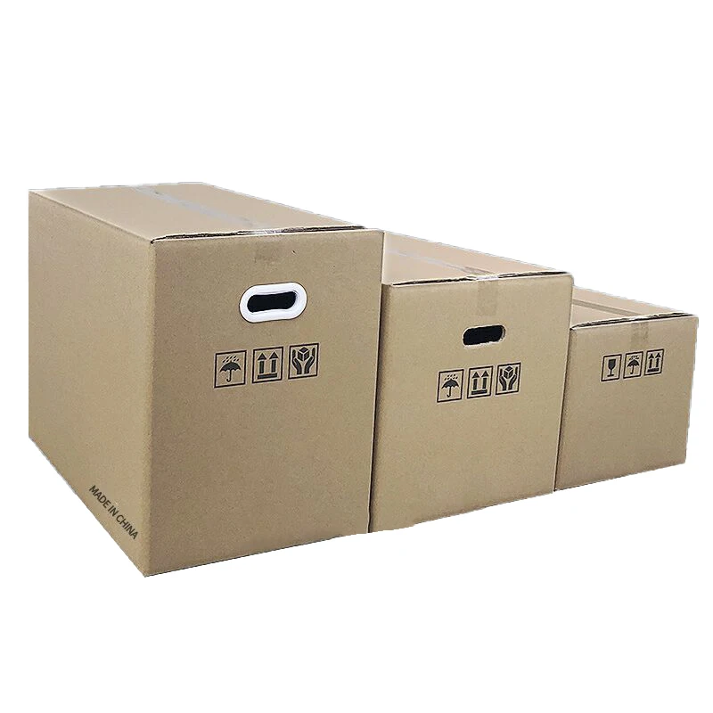 Custom Large Size  Printing Brown Strengthen Corrugated Cardboard Transport Carton Moving house Packaging Paper Box Clasp hand