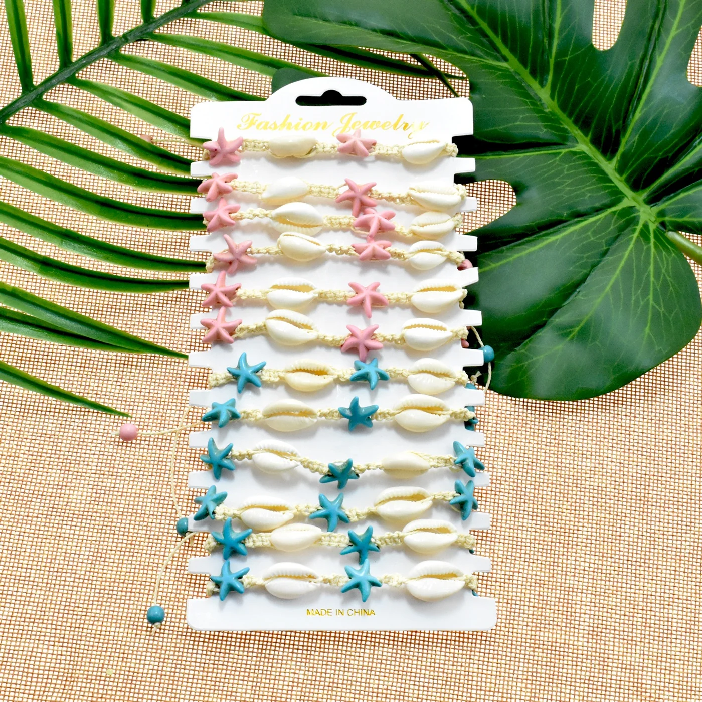 Hot Selling Hawaii  Turquoise And Pink Bracelet Handmade cowrie shell starfish Adjustable Braided Bracelet For Party Gifts