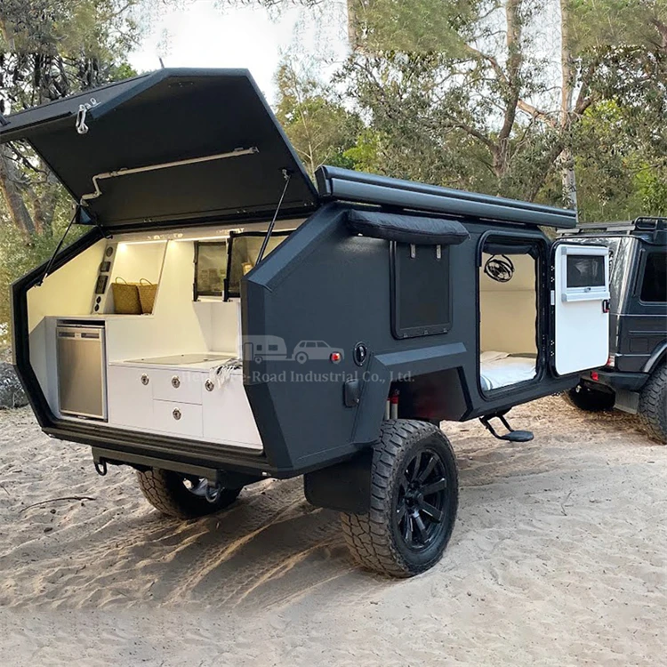 Off Road Travel Trailer Small Size Kitchen Bedroom Motorhome Rv 4X4 Camper Black Series Caravan